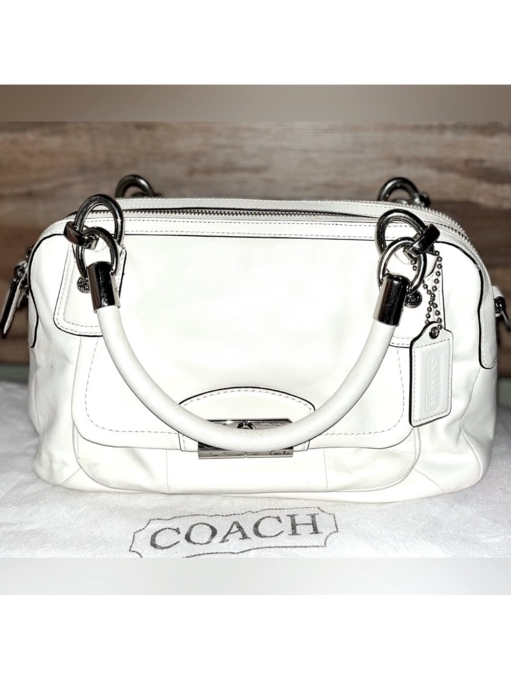 Coach🤍White Leather Pink Satin Interior
Satchel Handbag 🌸BEAUTIFUL - Picture 2 of 14